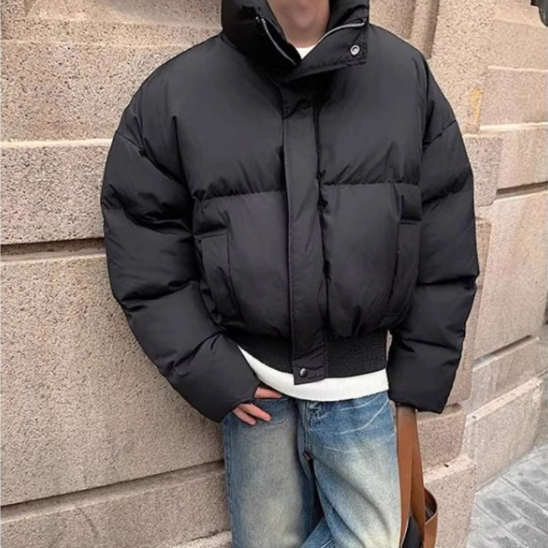 Short Stand-collar Padded Jacket Autumn Winter Loose Versatile Trendy Men's Jacket Korean Style High-end Personalized Parkas