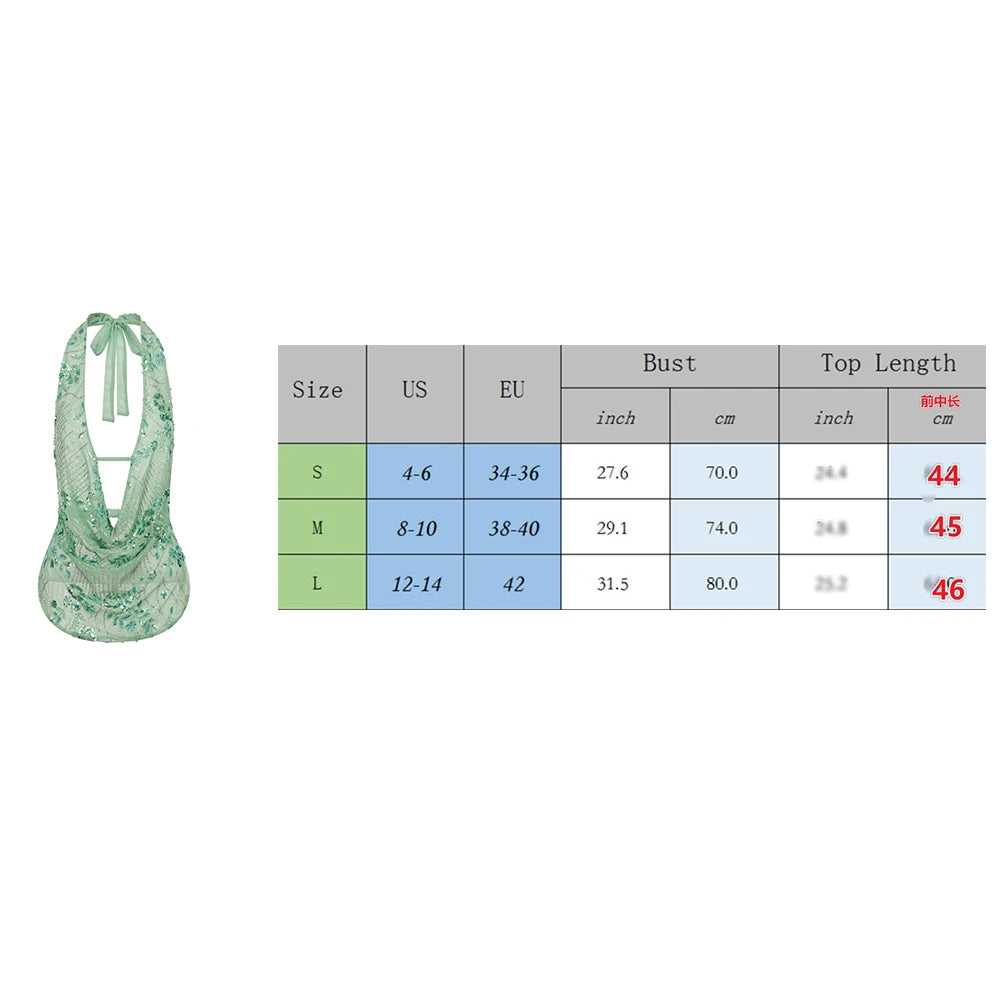 Sexy Deep V Neck Beach Tank Tops Women y2k Coquette Summer Sequins Patchwork Sleeveless Vest Vacation Backless Beach Tops