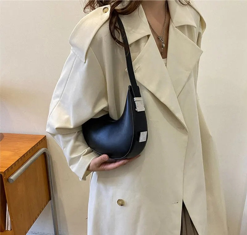 Underarm Bag New Tide Solid Color Casual Texture Fashion One Shoulder French Niche Crescent Shape