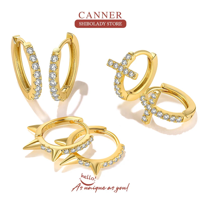 CANNER White Zircon Simple Love Round Earring For Women 925 Sterling Silver Earrings Hoops Pendiente Plata Piercing Gold Jewelry