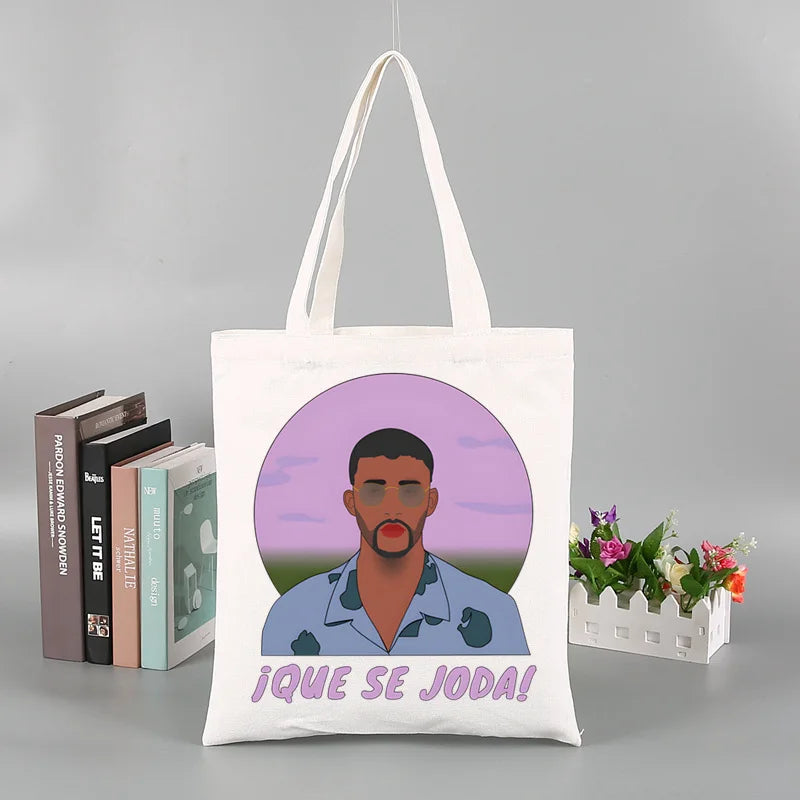 Un Verano Sin Ti Gift Bag Set, Bad Bunny Print Tote Bag, Casual Canvas Shoulder Bag with Mini Storage Bag