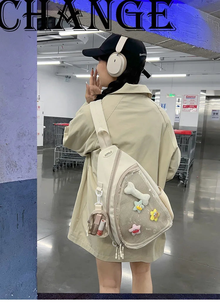 Casual Travel Transparent Zipper Shoulder Bag Vintage Women All Match Simple Ita Bag Y2K Girls Fashion Crossbody Bags Handbags