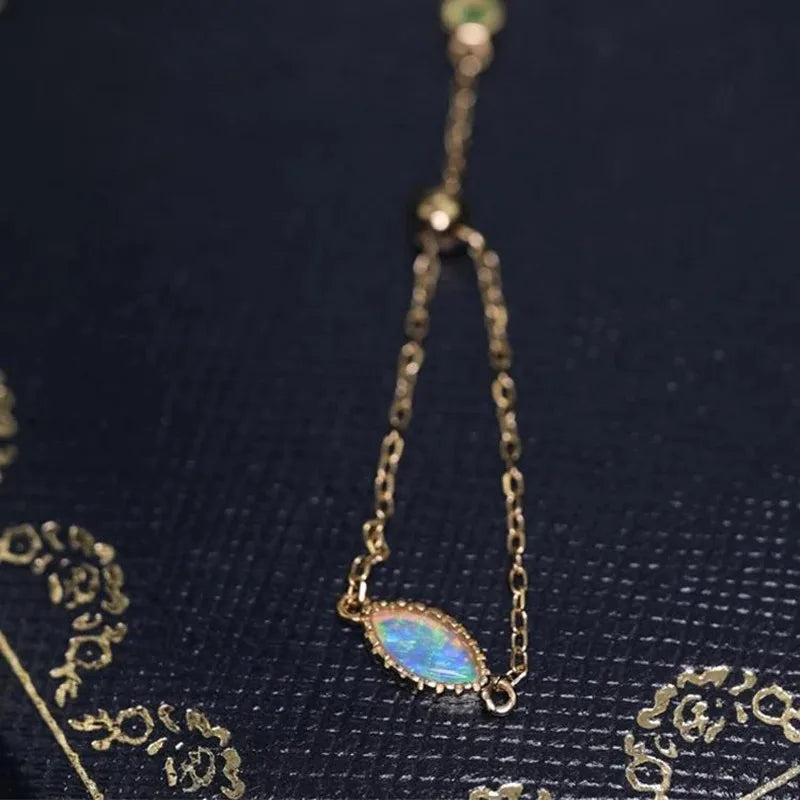 Romantic and creative color opal stone oval chain ring adjustable light luxury new in High quality delicate silver jewelry