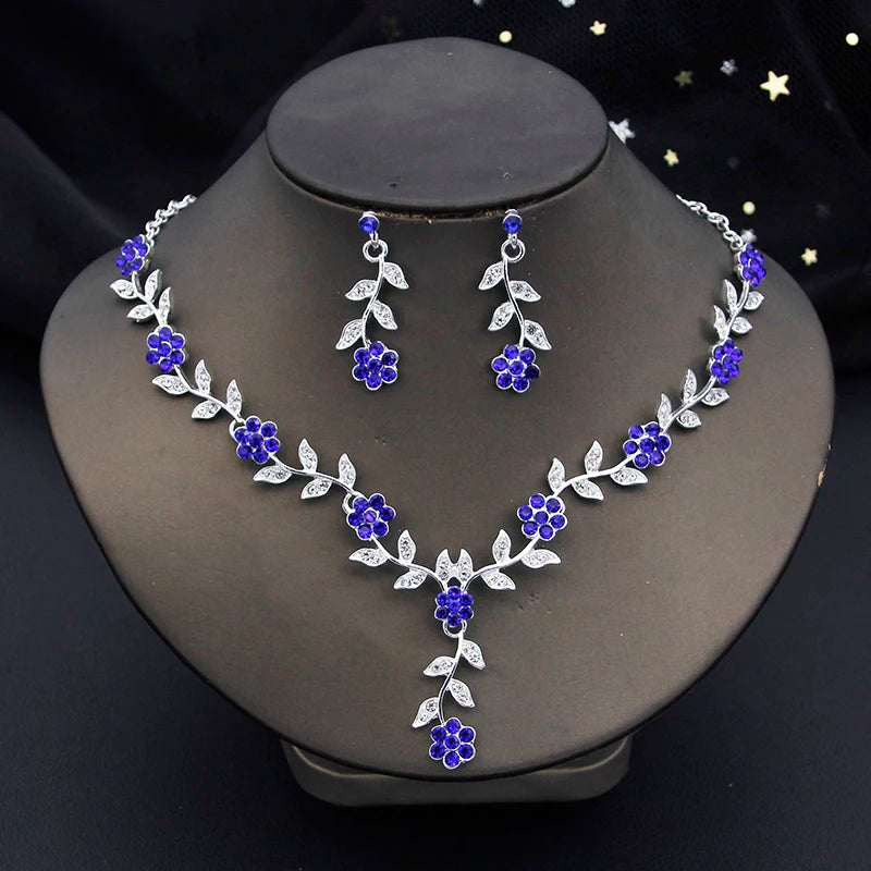 16 Colors Flower Jewelry Set Exquisite Rhinestone Pendant Party Women Fashion Romantic Choker Necklace Earring Accessory Set