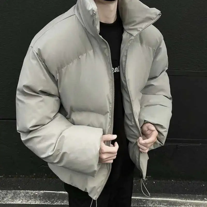 PFHQ Winter 2024 Short Loose Bread American Cotton Jacket Winter solid color stand collar long sleeve male tops