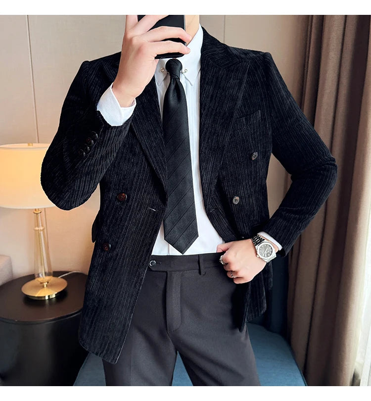 Luxury Velvet Men Blazers Autumn Winter Casual Business Suit Jackets Slim Fit Double-breasted Banquet Party Wedding Dress Jacket