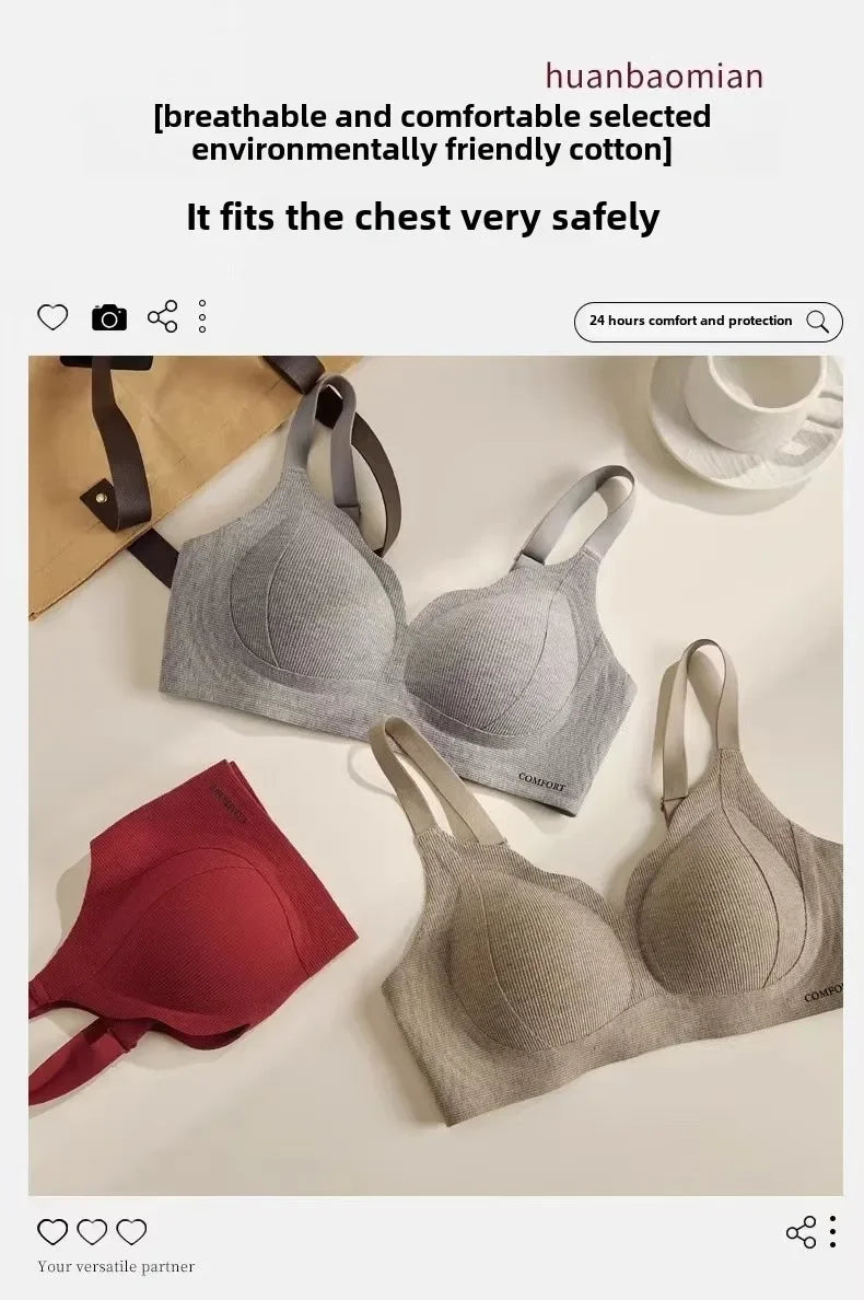 Sexy solid color knitted fabric bra, full cup gathering, non-removable padding, cutout details, warm and skin-friendly material