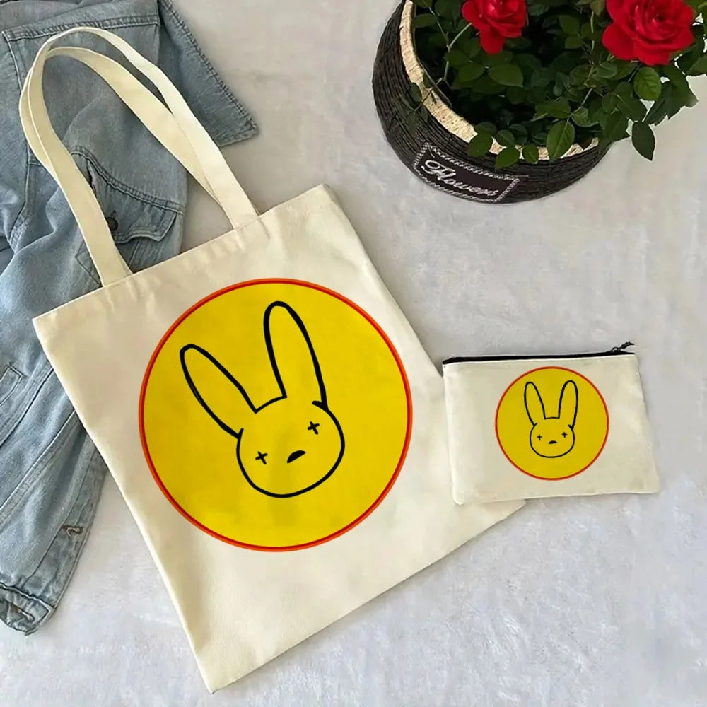 Un Verano Sin Ti Gift Bag Set, Bad Bunny Print Tote Bag, Casual Canvas Shoulder Bag with Mini Storage Bag