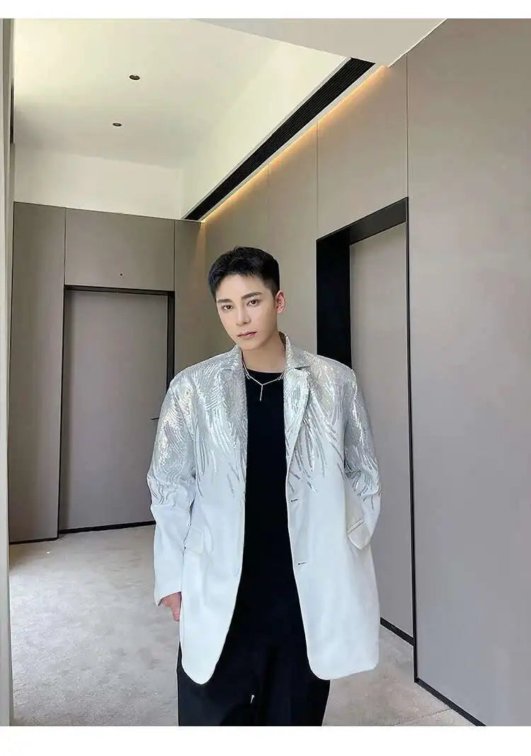 IEFB Embroidery Sequin Trendy Casual Men's Blazer Spring New Fashion Male Jacket Streetwear Suit Coat Personality 9Y9245