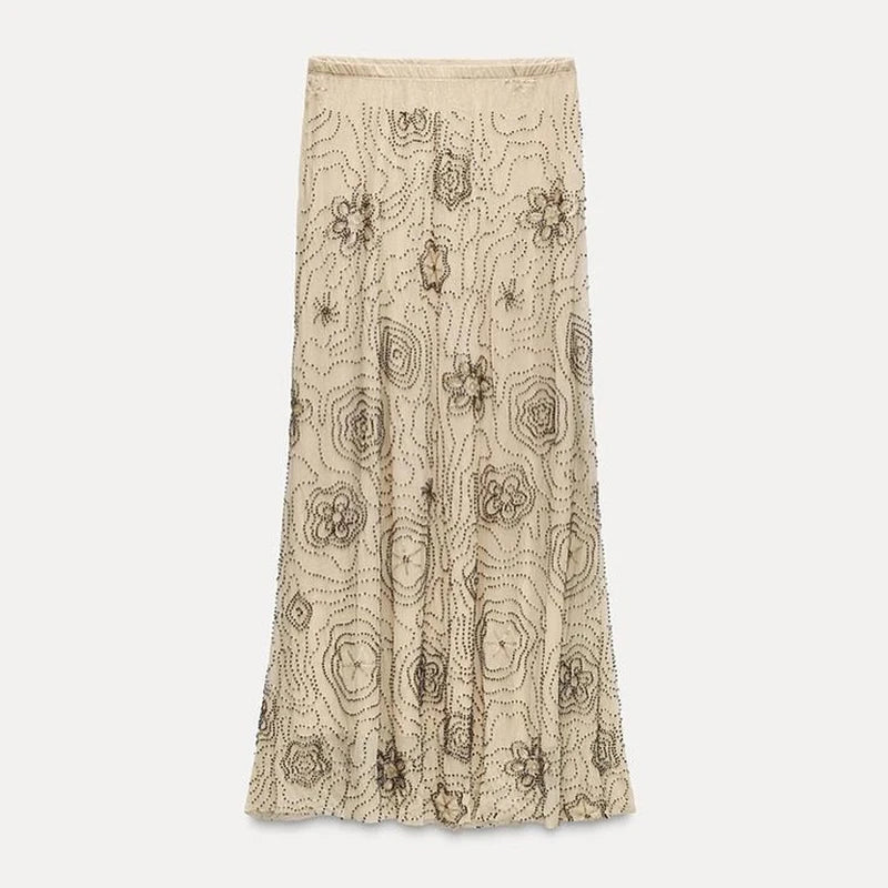 Sexy Beaded Halter Vest Long Skirt Sets Women Slim Backless Cropped Top Mermaid Skirts 2025 Summer Lady Beach Embroidery Outfits