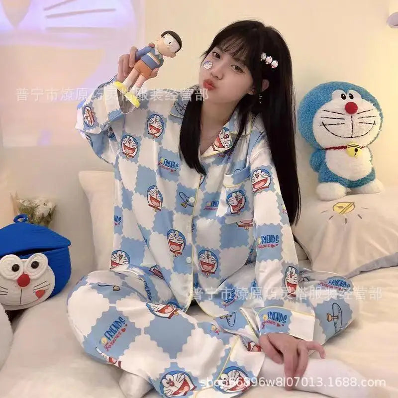 Cartoon Sanrio My Melody Long-Sleeved Pajamas Set Kawaii Cinnamoroll Printing Spring Autumn Thin Cute Girls Casual Home Clothes