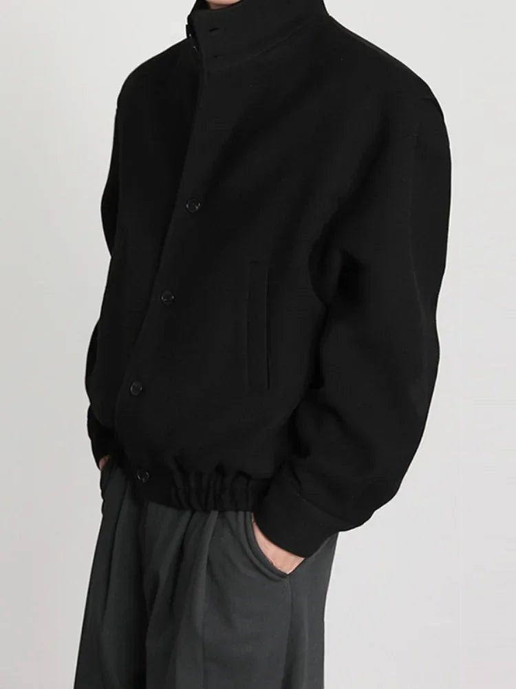 Autumn Winter Men's Fashion Stand Collar Jacket Woolen Coat British Style Baseball Design Workwear Thin Model Summer Suitable