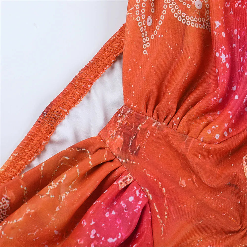 Summer Backless Spaghetti Strap Print Women Crop Top Sexy Bustier Sleeveless Casual Holiday Beach Party Short Skinny Bottom Top