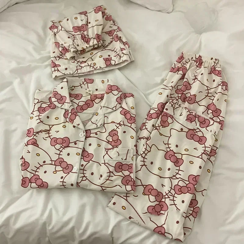 Sanrio Kuromi Hello Kitty Melody Pajamas for Women Kawaii Cartoon Loose Sleepwear Pajamas Sets Short Clothes Christmas Gift