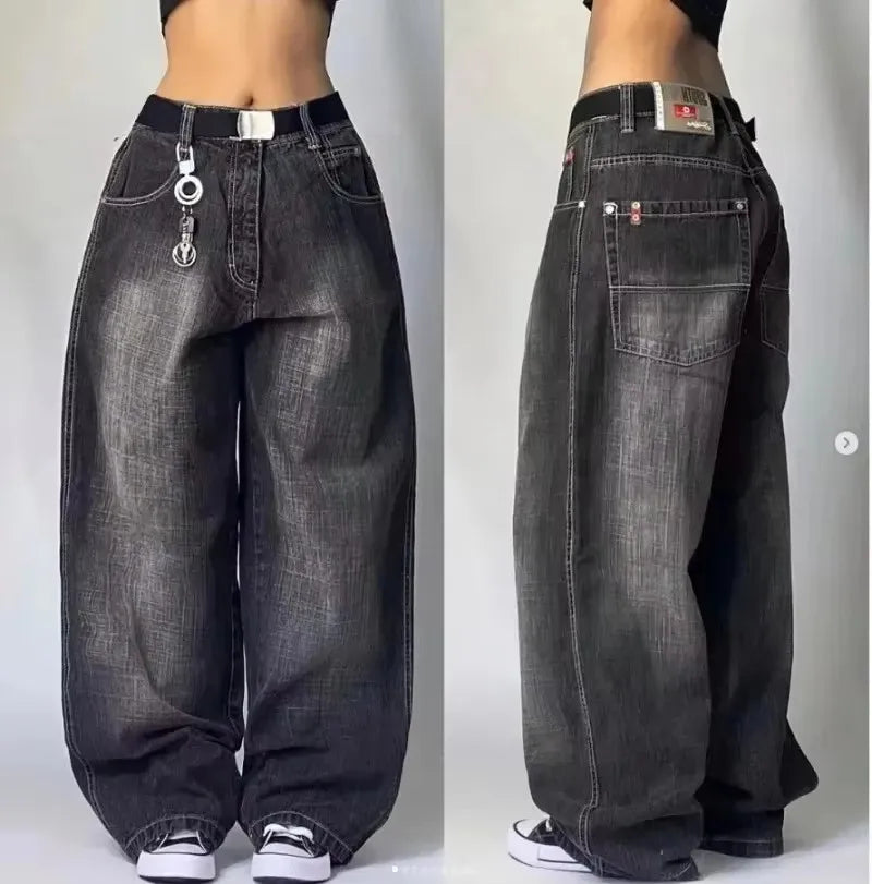 New High Waist 2025 American Retro Plant Flower Print Ladies Commuter Wide-leg Jeans Youthful and Beautiful Out of The Street