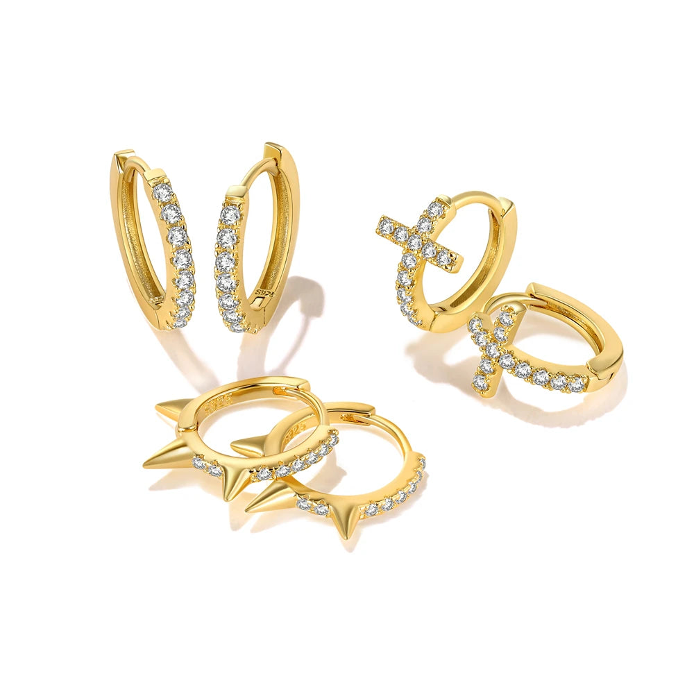 CANNER White Zircon Simple Love Round Earring For Women 925 Sterling Silver Earrings Hoops Pendiente Plata Piercing Gold Jewelry