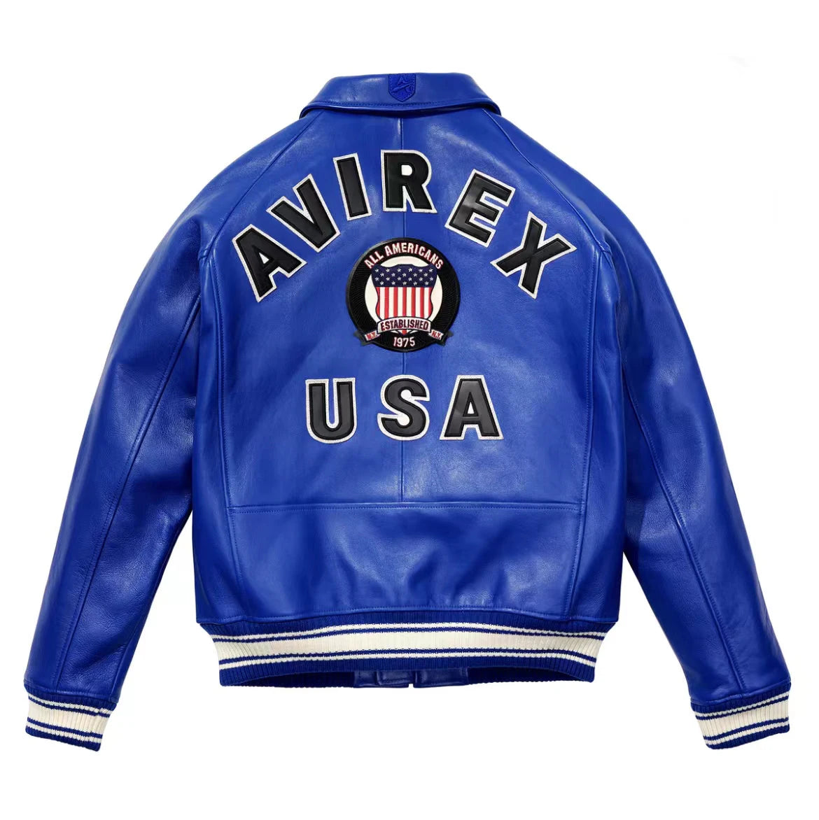 Men's Genuine Leather Varsity Jacket Us plus size Thick European lambskin High Quality Embroidery Avirex Brand