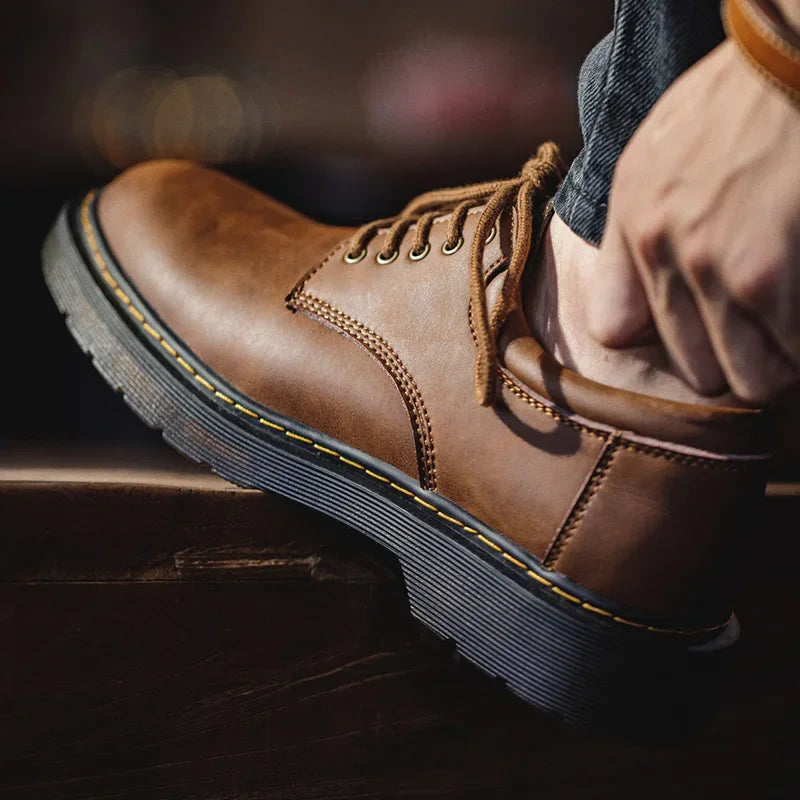 Maden Men's British Genuine Leather Shoes Spring Autumn Outdoor Casual Work Ankle Boots Designer Luxury Low Top Safety Shoes