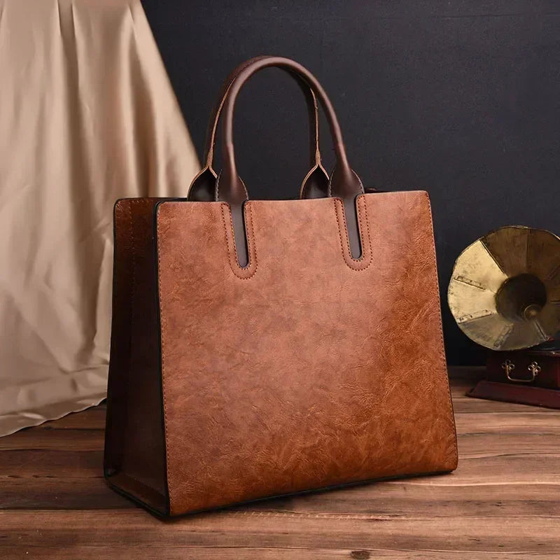 Vintage OIL SKIN Leather Big Casual Tote Women Bags High Quality Women's Handbags Shoulder Crossbody Bags Brown Black Sac A Main