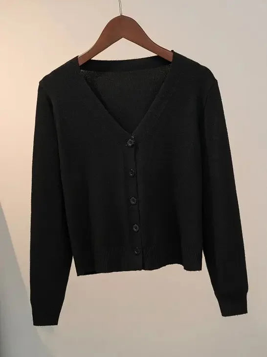 Sweater knitted cardigan button jacket 2024 autumn winter V-neck long sleeve casual short tops for women sweater Grey White