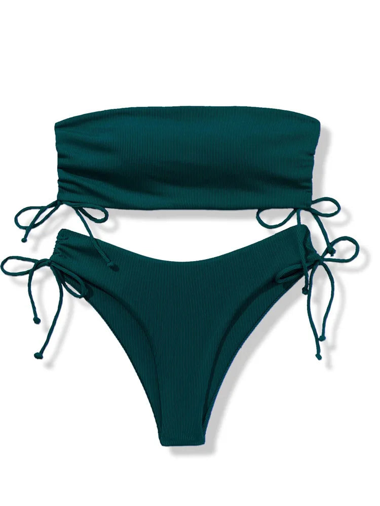 UETEEY 2025 New Summer Swimwear Bikinis Set Sexy Strapless Bikini 2 Piece Set Women Solid Split Swimsuit Backless Beach Bikini