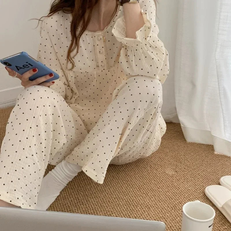 Women's New Pajamas Homewear Suit Spring and Fall Korean Version of the Long-Sleeved Long Pants Thin Section Loose Homewear Suit