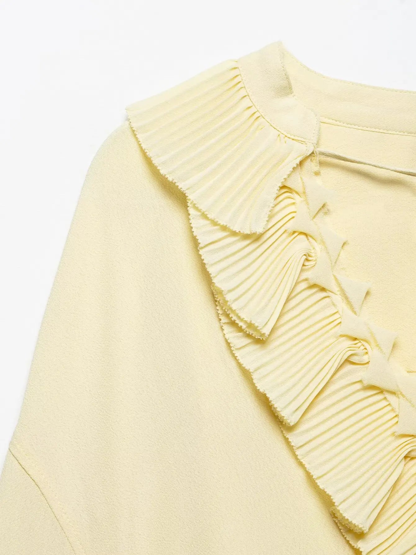 TRAFZA Vintage Chic Yellow Tie Up Women Blouse V-Neck Ruffles Long Sleeve Lace-up Bow Shirts Fashion 2025 Spring Summer Blouses