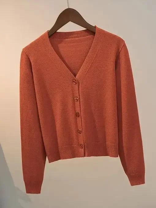 Sweater knitted cardigan button jacket 2024 autumn winter V-neck long sleeve casual short tops for women sweater Grey White