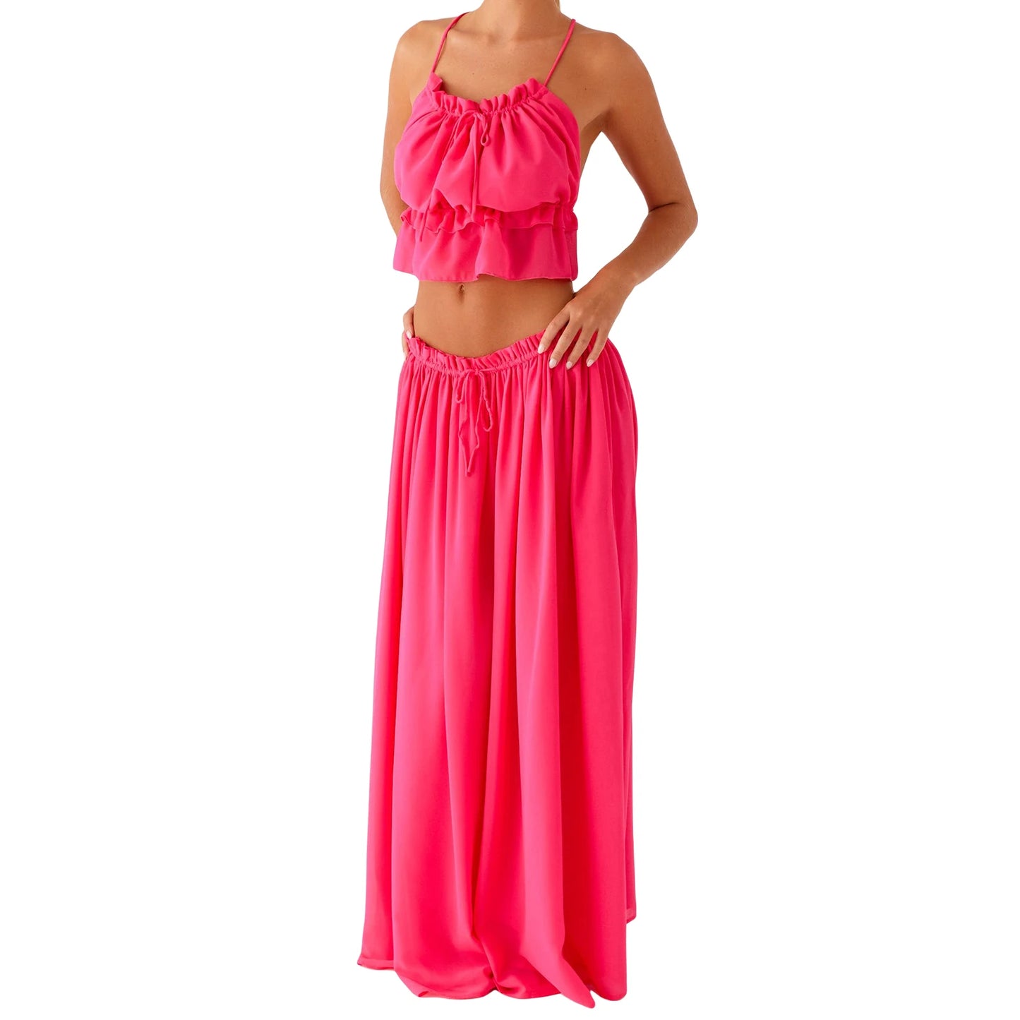 Women s Floral Print Crop Top and High Waisted Maxi Skirt Set for Summer Vacation Beachwear Outfit