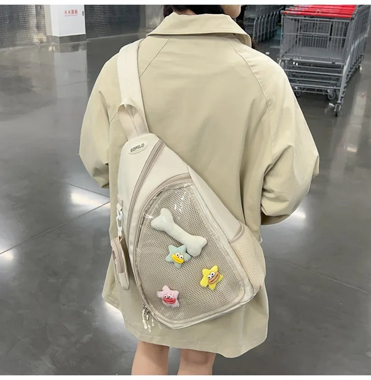 Casual Travel Transparent Zipper Shoulder Bag Vintage Women All Match Simple Ita Bag Y2K Girls Fashion Crossbody Bags Handbags