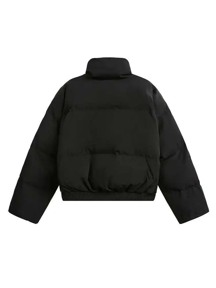 PFNW American Simple Stand Collar Short Cotton-padded Coat Men's Black Loose Zipper Quilted Padded Jacket Winter Clothes CPG2211