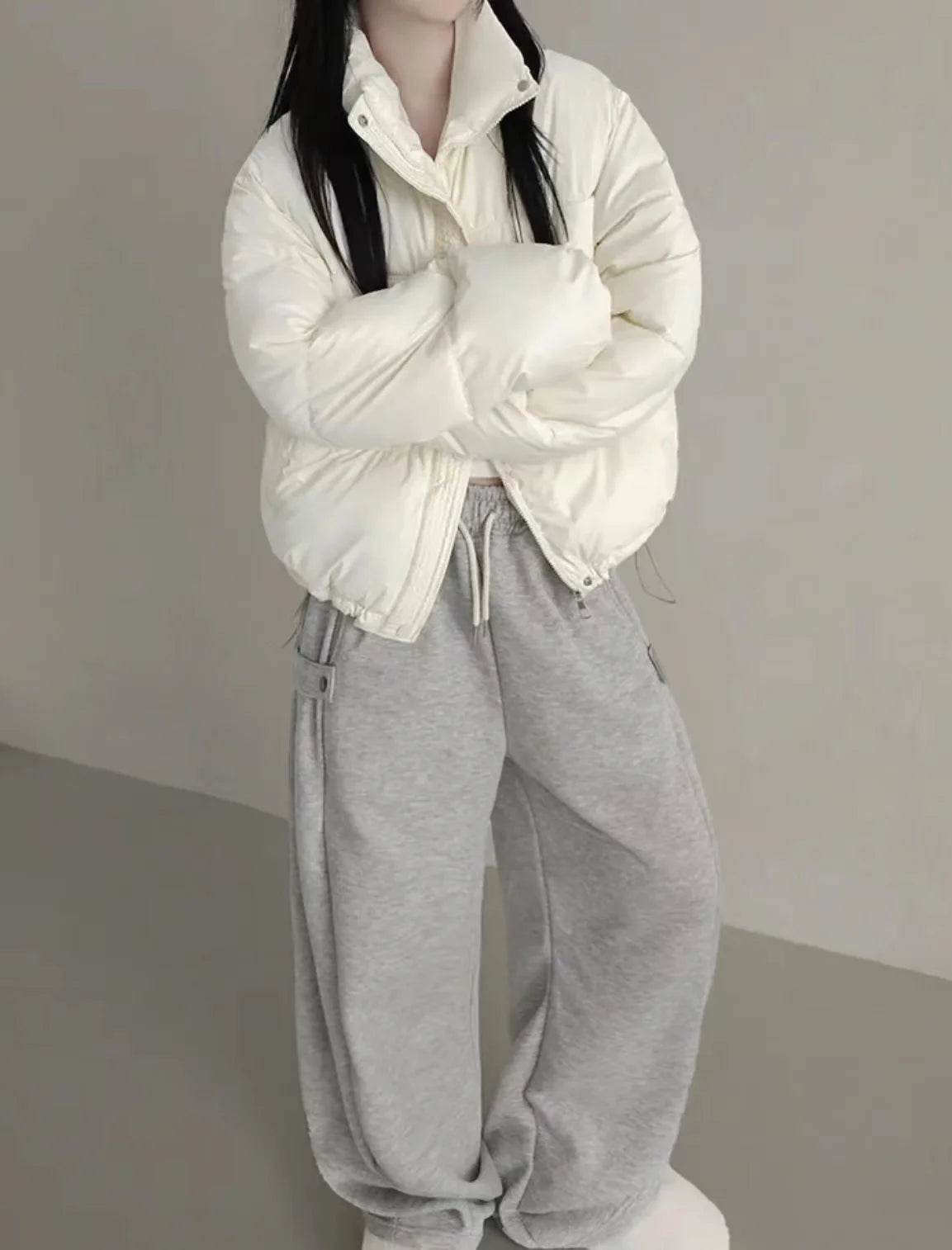 Women's Cotton Jaet 2024 New Winter ort Faion Stand Collar Bread Sle Warmth Outerwear Korean Loose Fit Zipper Closure