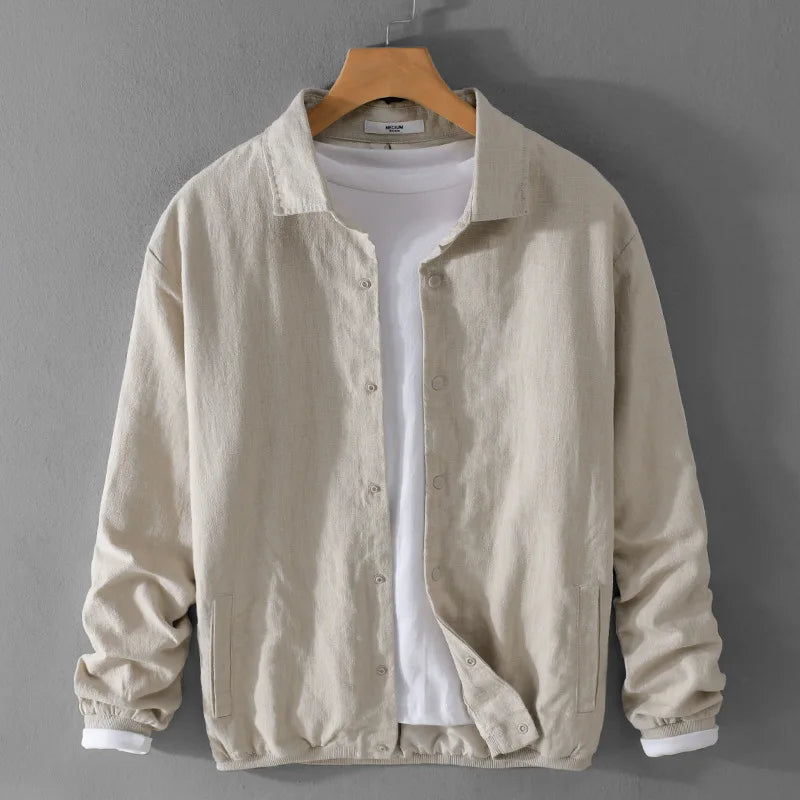 Spring and Autumn New Comfortable Linen Mens Jacket Loose Simple Casual Youth Versatile Cotton Linen Men Clothing FY202