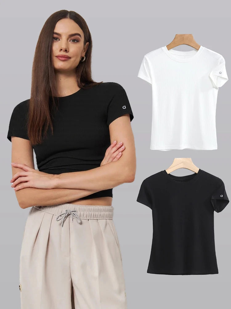 Summer Short Sleeve Flexible T-shirt white color Basic casual Tee Shirt Tops