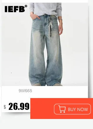 IEFB 2024 Spring Men's Baggy Jeans Worn Out Loose Wide Leg Denim Pants Chic Distressed Streetwear Vintage Male Trousers 9C2019