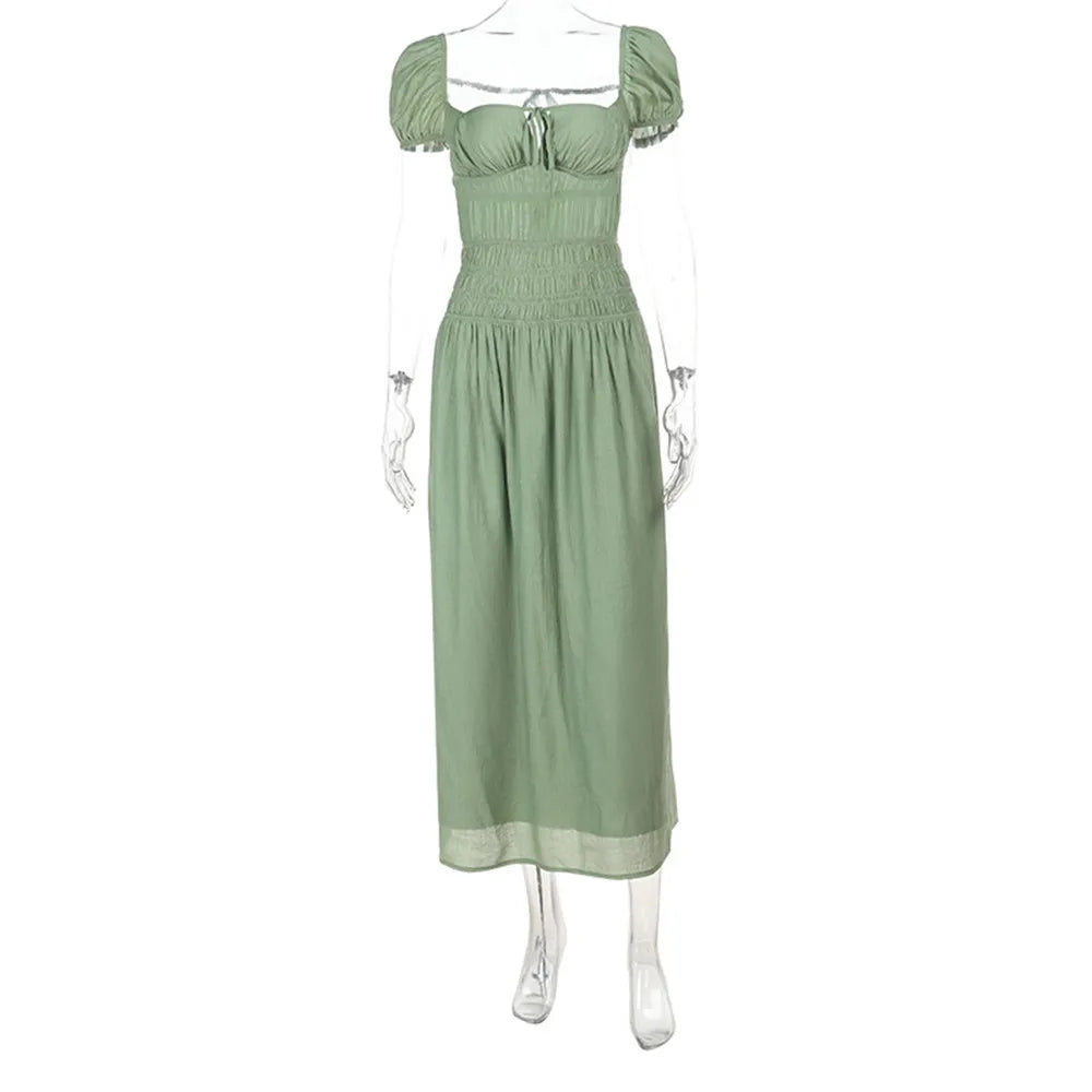 RLMABABY Fashion Casual Holiday Backless Maxi Bodycon Dress Women Summer Square Collar Short Sleeve Hottie Girl Sexy Long Dress