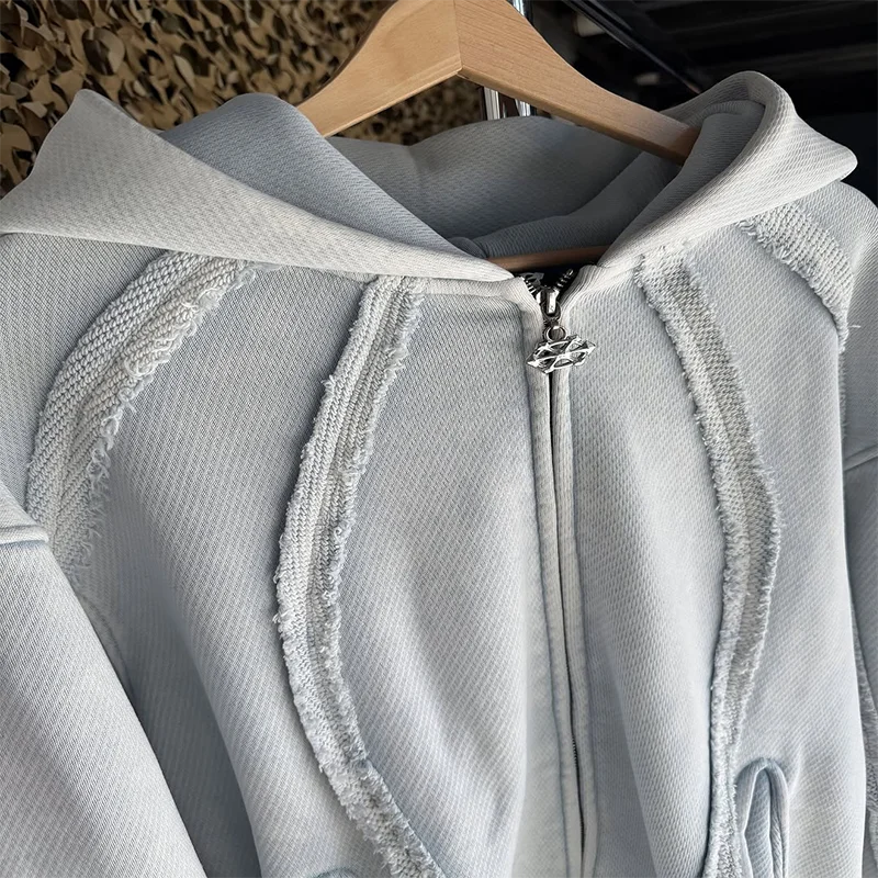 Y2K Harajuku Retro Hoodie Fashion Trend Striped Splicing Custom Zipper Hoodie Gothic Men Women High End Casual Streetwear Top