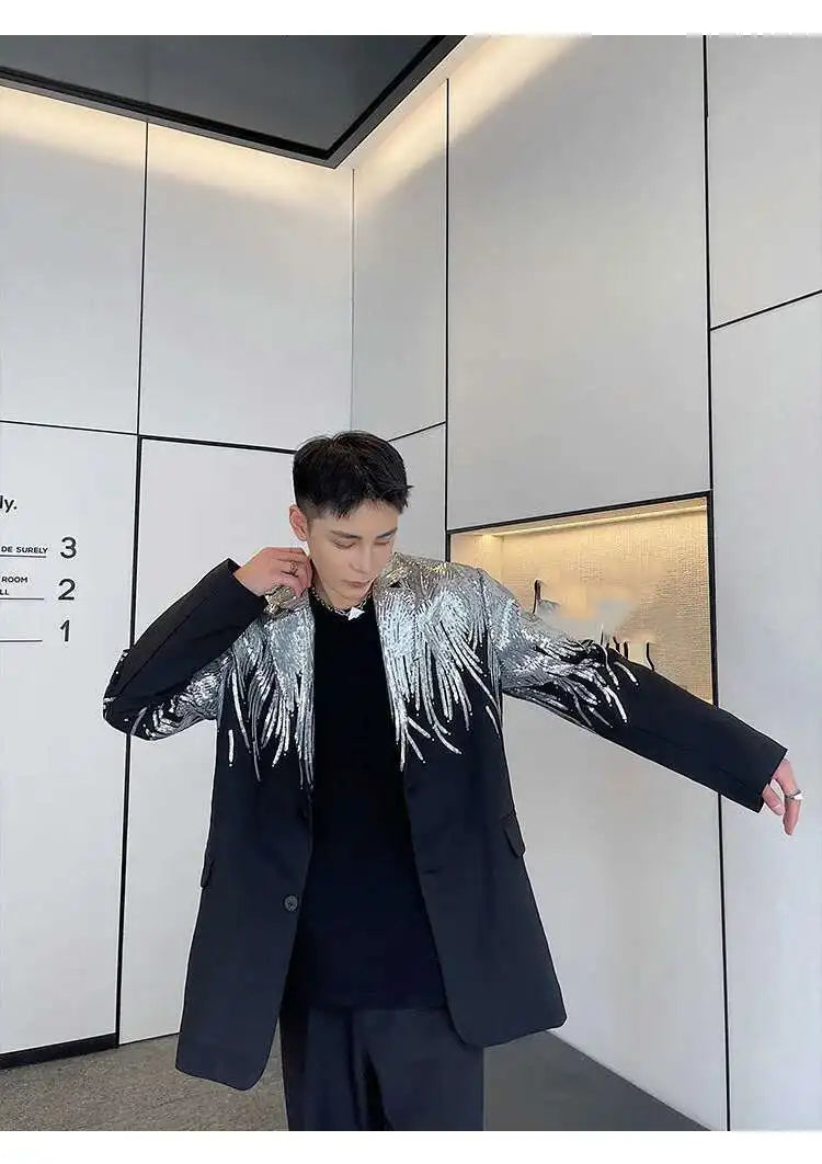 IEFB Embroidery Sequin Trendy Casual Men's Blazer Spring New Fashion Male Jacket Streetwear Suit Coat Personality 9Y9245
