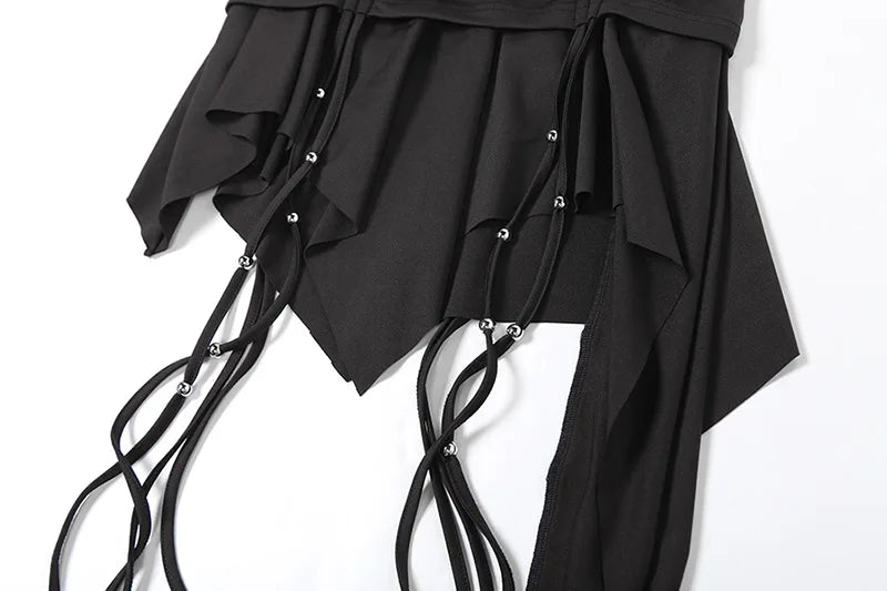 Goth Dark Mall Gothic Dropped Waist Drawstring Mini Skirt Punk Grunge Women Irregular Hem A-line Skirts Chic E-girl Techwear Y2K