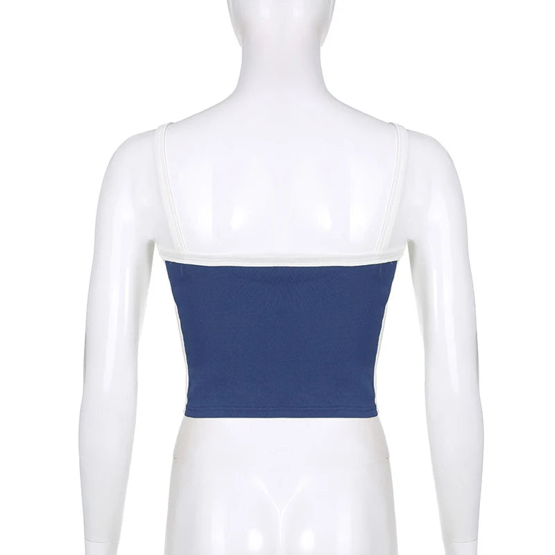 2025 Summer Casual Cami Backless Y2k Vintage Tank Top WomenSleeveless Knitted Crop Tops Green Sexy Basic Patchwork