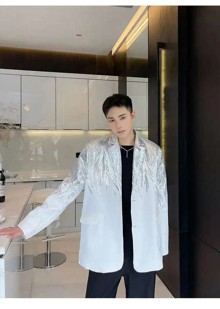 IEFB Embroidery Sequin Trendy Casual Men's Blazer Spring New Fashion Male Jacket Streetwear Suit Coat Personality 9Y9245