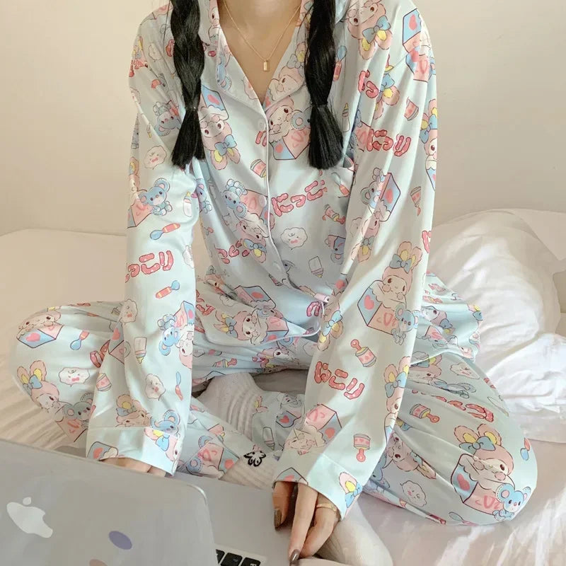 Sanrio Kuromi Hello Kitty Melody Pajamas for Women Kawaii Cartoon Loose Sleepwear Pajamas Sets Short Clothes Christmas Gift