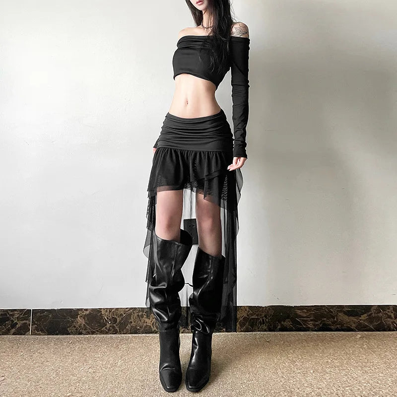 2025 New Gothic Mini Skirt Halloween Goth Aesthetic 90s Y2K Party Club Harajuku Streetwear Women's Skirt Black High Waist Skirts