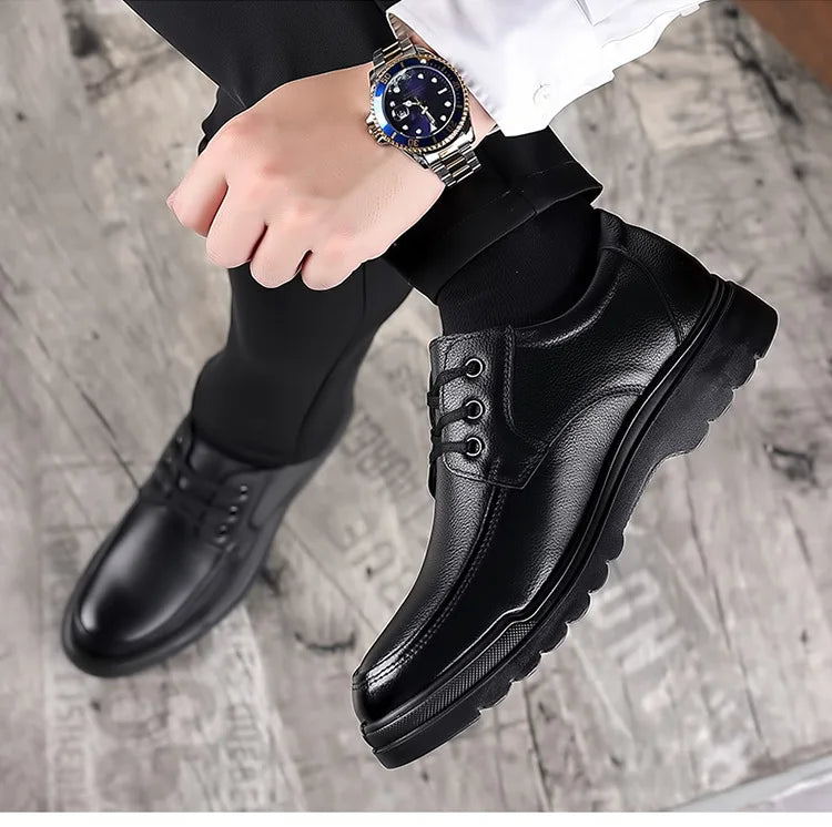 Cowhide Men Shoes Men Business Casual Leather Shoes Men Fashion Breathable Shoes British Casual Lace Up Single Leather Shoes