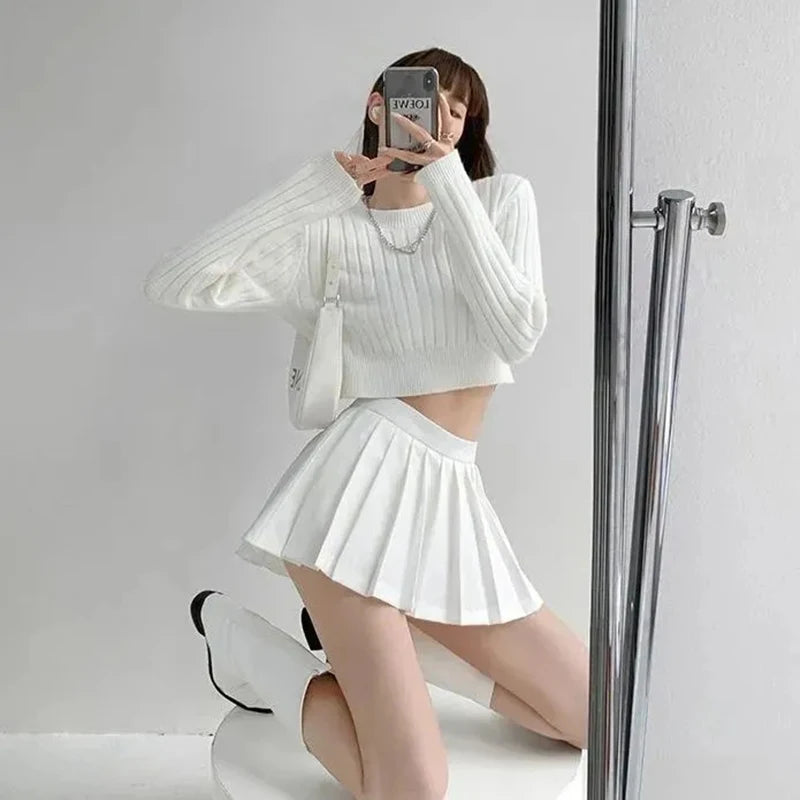 Y2K Irregular Pleated Skirts Women Streetwear Sexy Mini Skirt with Shorts Korean White Black Gyaru Tennis Extreme Skirt