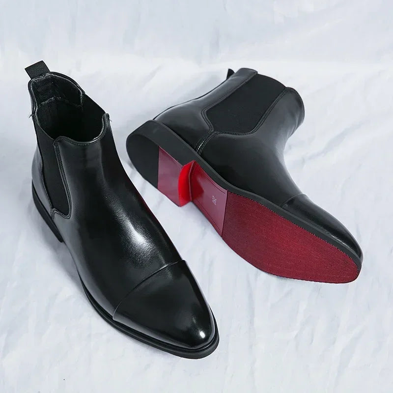 Luxury Brand Men's Chelsea Boots New Outdoor Red Sole Square Shoes Handmade Toe Business Ankle Boots for Men Dress Boots 2024