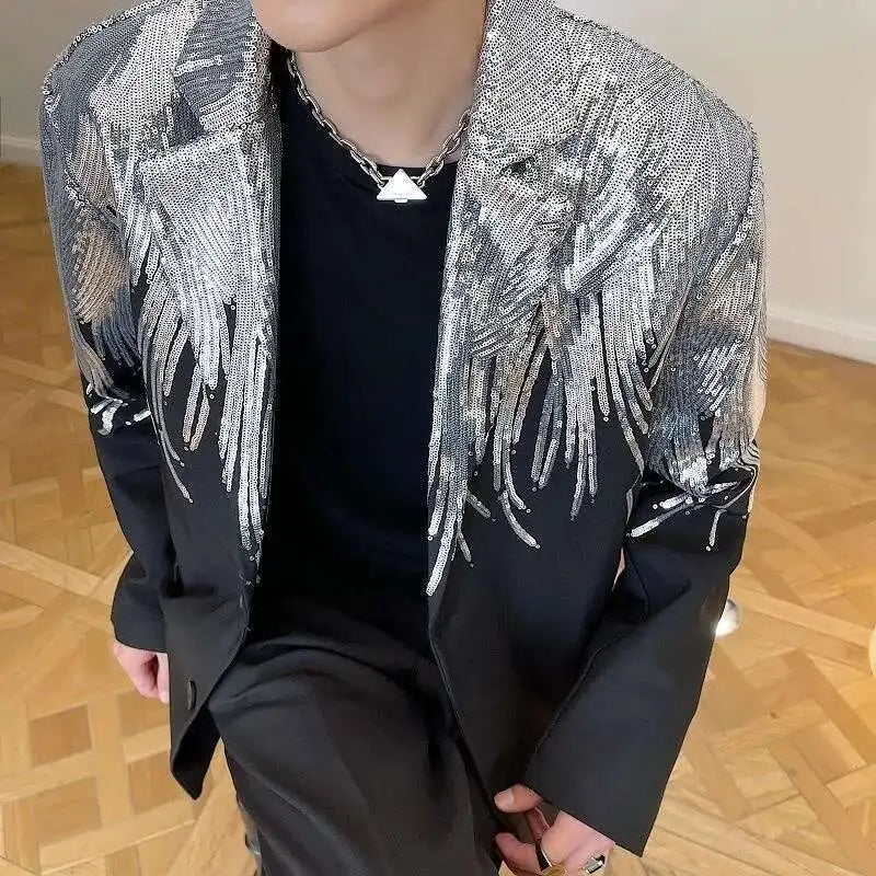 IEFB Embroidery Sequin Trendy Casual Men's Blazer Spring New Fashion Male Jacket Streetwear Suit Coat Personality 9Y9245