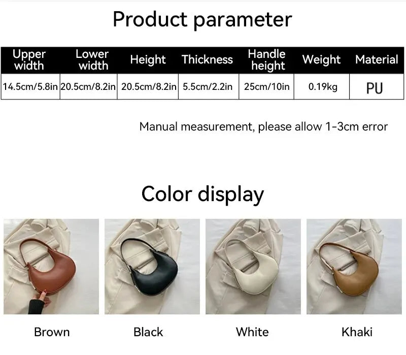 Underarm Bag New Tide Solid Color Casual Texture Fashion One Shoulder French Niche Crescent Shape