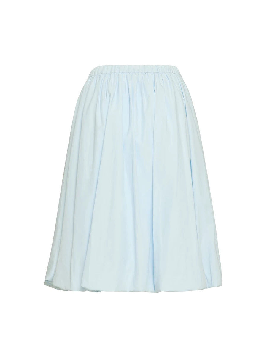 Women Bubble A-Line Skirt Casual Summer Solid Color Elastic Waist Gothic Midi Skirt for Beach Vacation Club Streetwear