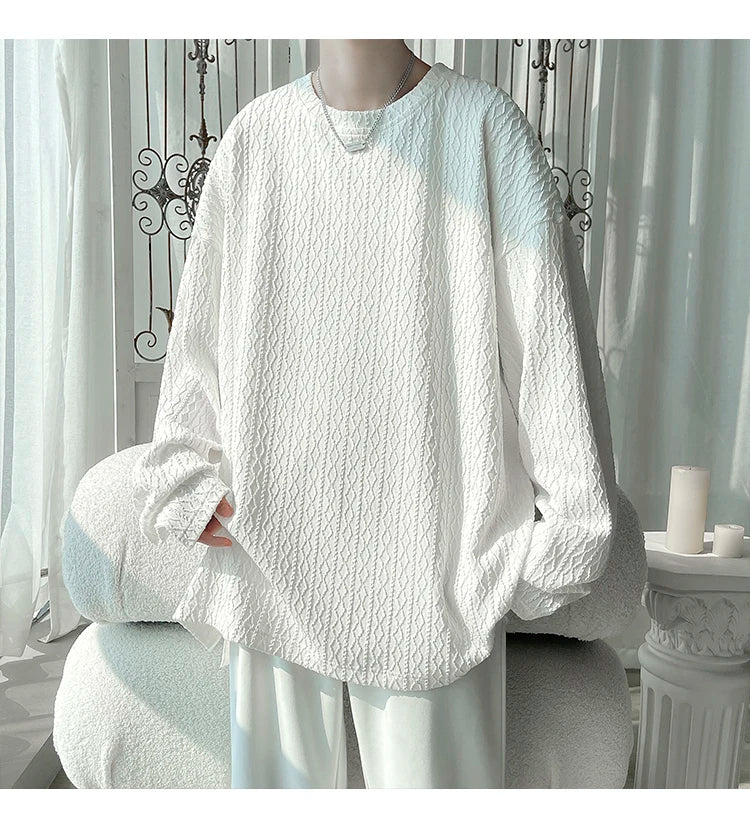 2024 Spring Autumn Casual Long Sleeve T Shirts Men Loose Round Neck T-shirts Male Fashion Harajuku Korean Streetwear Tops Tees